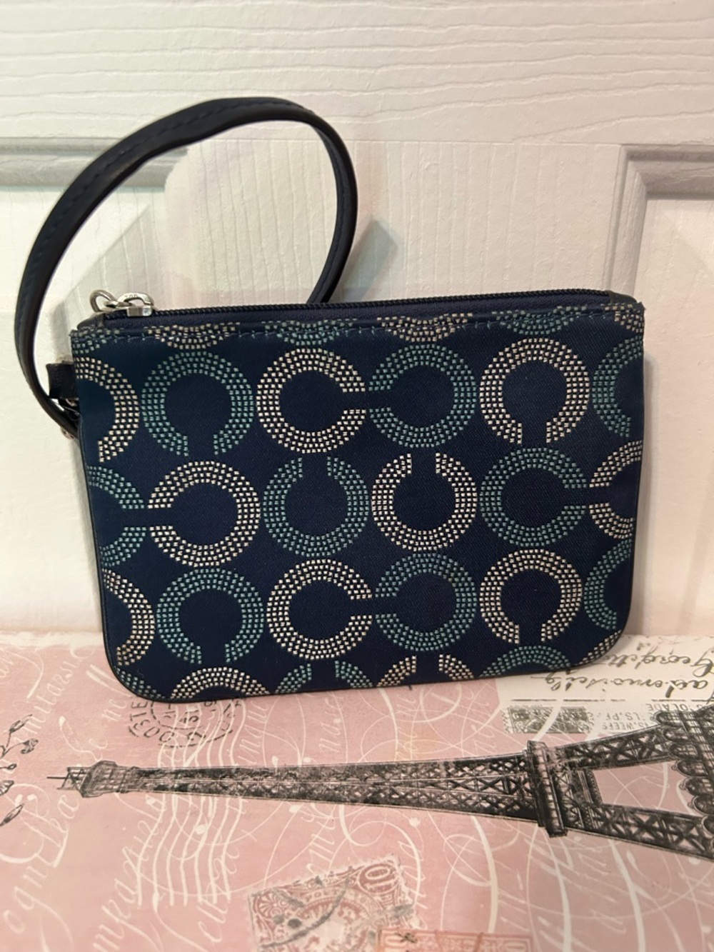 Coach Navy Circle Print Wristlet Clutch